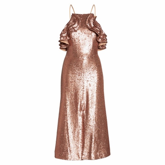 NEW C/MEO COLLECTIVE SEQUIN RUFFLE MIDI DRESS - Picture 8 of 9